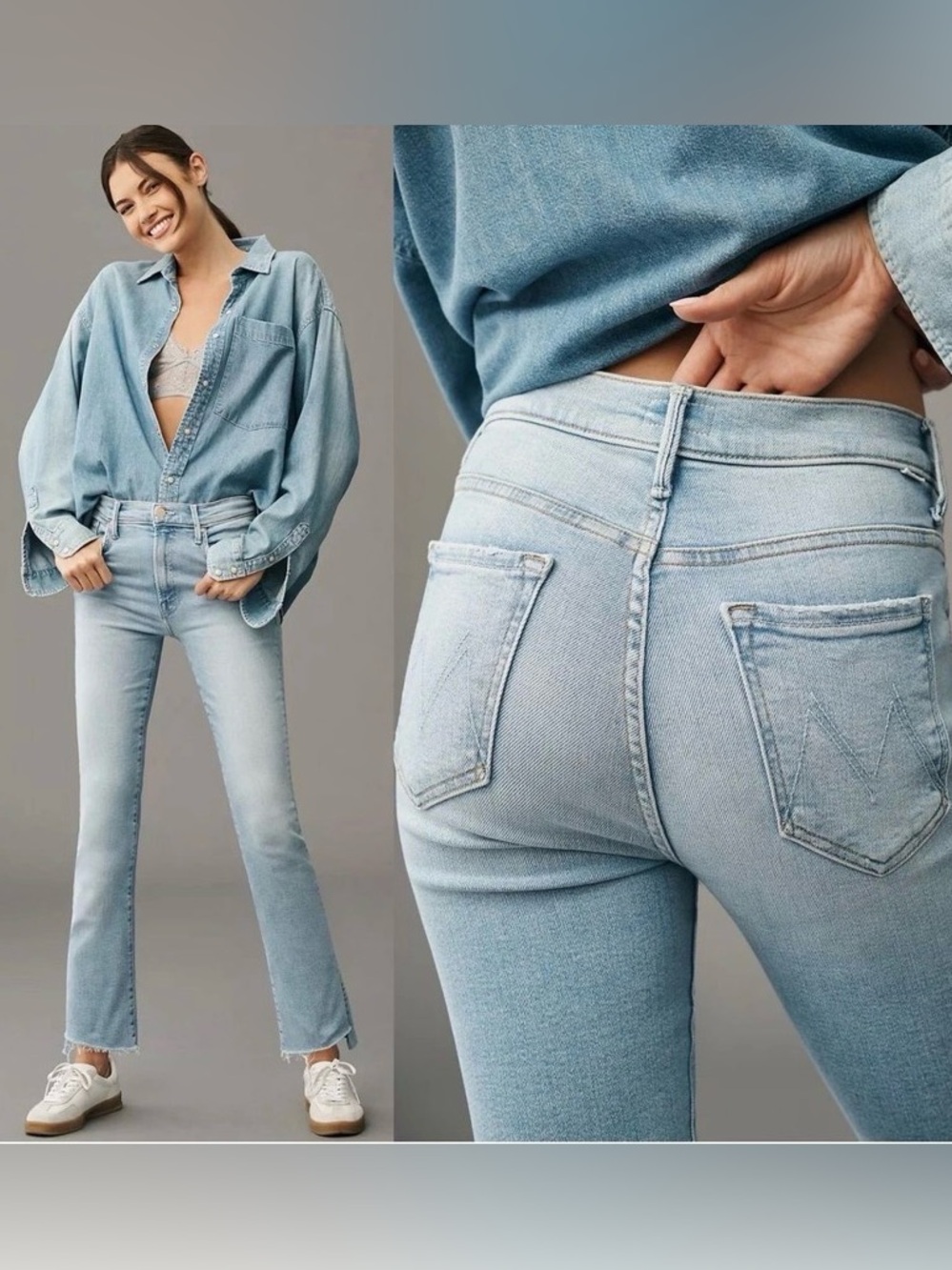 MOTHER The Insider Crop Step Fray Jeans Limited Edition Wash Light Size 28